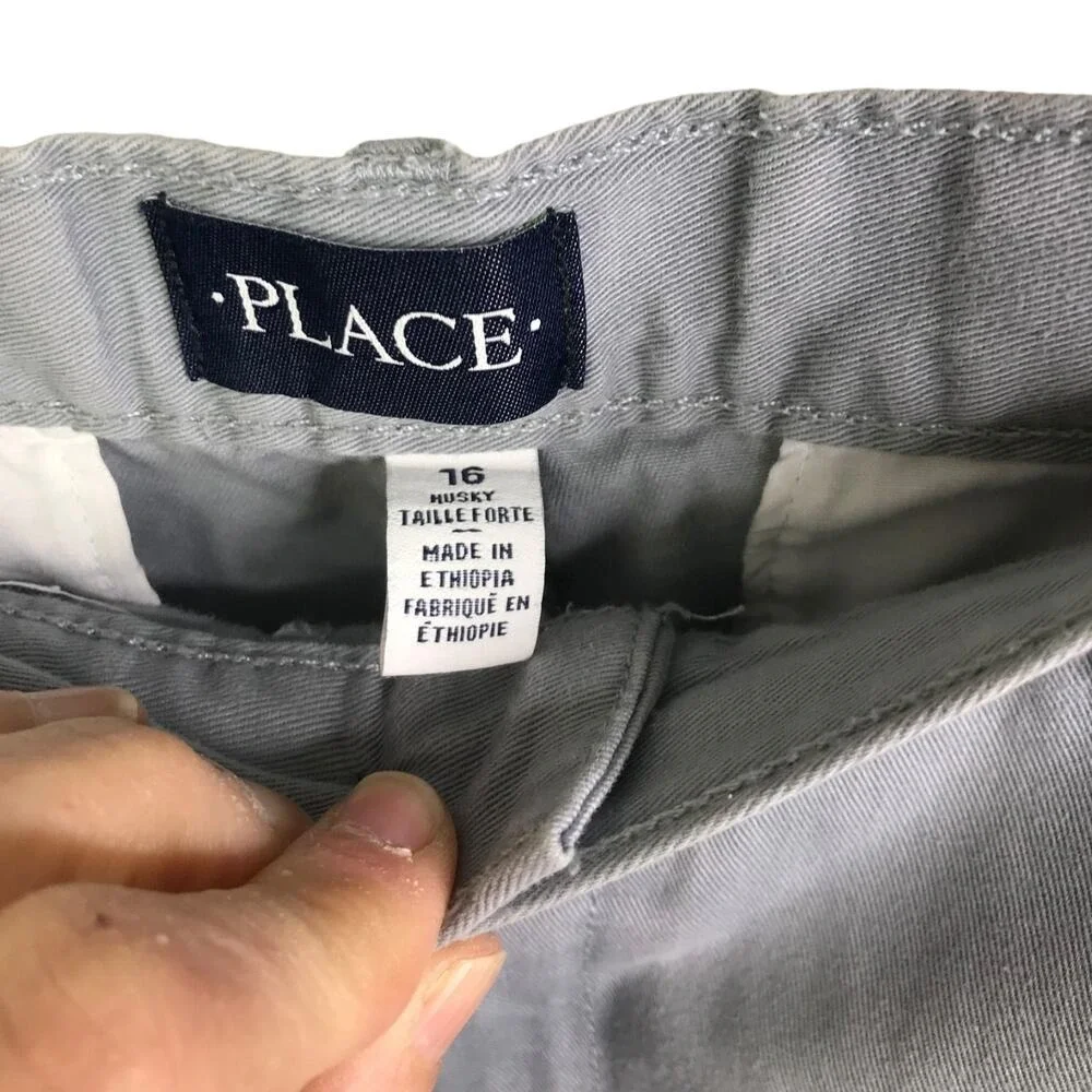 The Childrens Place‎ Boys 16 Gray Chino Pants Adjustable Waist Flat Front